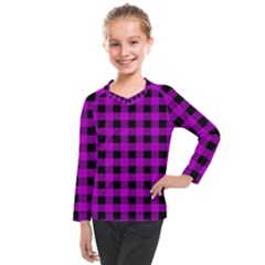 Purple Black Buffalo Plaid Kids  Long Mesh Tee