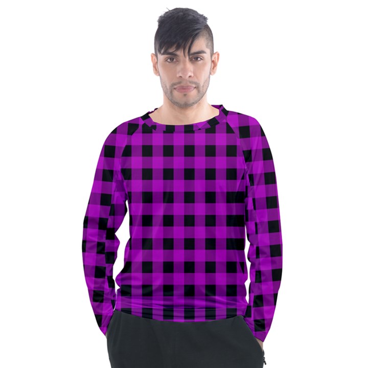 Purple Black Buffalo Plaid Men s Long Sleeve Raglan Tee