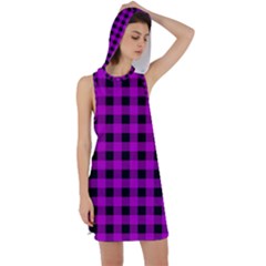 Purple Black Buffalo Plaid Racer Back Hoodie Dress