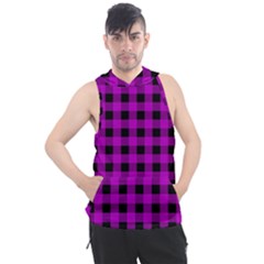 Purple Black Buffalo Plaid Men s Sleeveless Hoodie