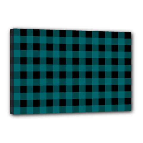 Teal Black Buffalo Plaid Canvas 18  X 12  (stretched) by SpinnyChairDesigns