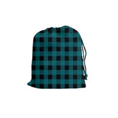 Teal Black Buffalo Plaid Drawstring Pouch (medium) by SpinnyChairDesigns