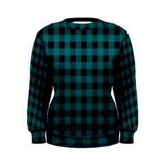 Teal Black Buffalo Plaid Women s Sweatshirt by SpinnyChairDesigns