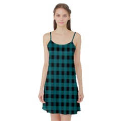 Teal Black Buffalo Plaid Satin Night Slip by SpinnyChairDesigns