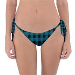 Teal Black Buffalo Plaid Reversible Bikini Bottom by SpinnyChairDesigns