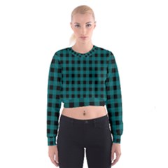 Teal Black Buffalo Plaid Cropped Sweatshirt by SpinnyChairDesigns