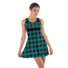 Teal Black Buffalo Plaid Cotton Racerback Dress by SpinnyChairDesigns