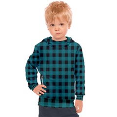 Teal Black Buffalo Plaid Kids  Hooded Pullover by SpinnyChairDesigns