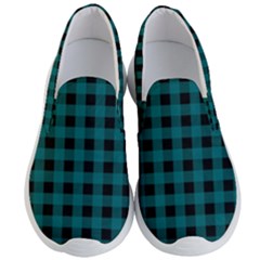 Teal Black Buffalo Plaid Men s Lightweight Slip Ons by SpinnyChairDesigns