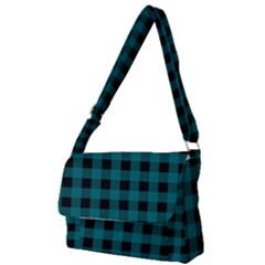 Teal Black Buffalo Plaid Full Print Messenger Bag (s) by SpinnyChairDesigns