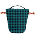 Teal Black Buffalo Plaid Drawstring Bucket Bag View1