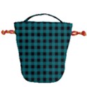 Teal Black Buffalo Plaid Drawstring Bucket Bag View2