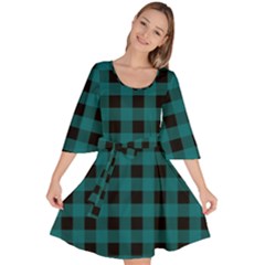 Teal Black Buffalo Plaid Velour Kimono Dress by SpinnyChairDesigns