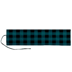 Teal Black Buffalo Plaid Roll Up Canvas Pencil Holder (l) by SpinnyChairDesigns