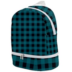 Teal Black Buffalo Plaid Zip Bottom Backpack by SpinnyChairDesigns