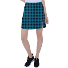 Teal Black Buffalo Plaid Tennis Skirt by SpinnyChairDesigns