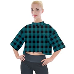 Teal Black Buffalo Plaid Mock Neck Tee