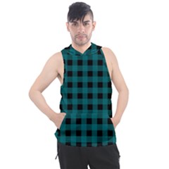 Teal Black Buffalo Plaid Men s Sleeveless Hoodie