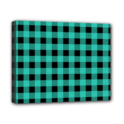 Turquoise Black Buffalo Plaid Canvas 10  X 8  (stretched) by SpinnyChairDesigns