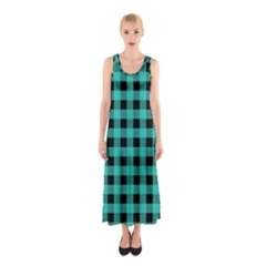 Turquoise Black Buffalo Plaid Sleeveless Maxi Dress by SpinnyChairDesigns