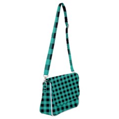 Turquoise Black Buffalo Plaid Shoulder Bag With Back Zipper by SpinnyChairDesigns