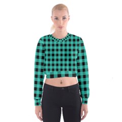 Turquoise Black Buffalo Plaid Cropped Sweatshirt by SpinnyChairDesigns