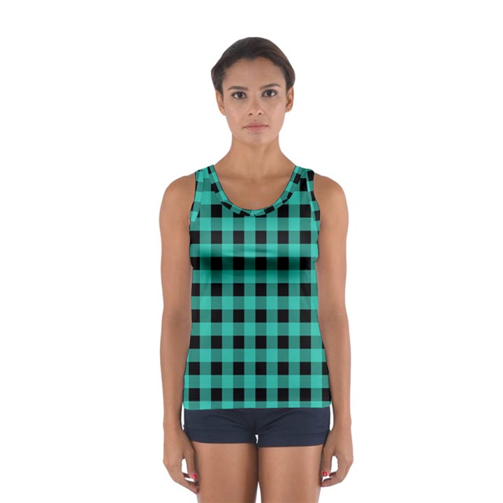 Turquoise Black Buffalo Plaid Sport Tank Top 