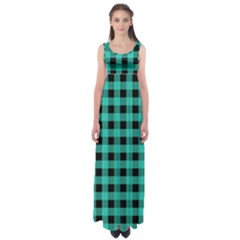 Turquoise Black Buffalo Plaid Empire Waist Maxi Dress by SpinnyChairDesigns