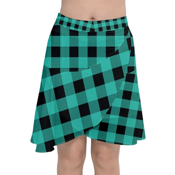 Turquoise Black Buffalo Plaid Chiffon Wrap Front Skirt