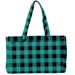 Turquoise Black Buffalo Plaid Canvas Work Bag by SpinnyChairDesigns