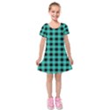 Turquoise Black Buffalo Plaid Kids  Short Sleeve Velvet Dress View1