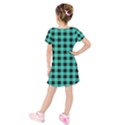 Turquoise Black Buffalo Plaid Kids  Short Sleeve Velvet Dress View2