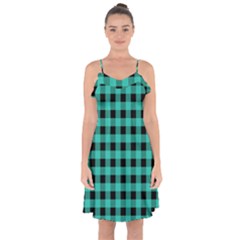 Turquoise Black Buffalo Plaid Ruffle Detail Chiffon Dress by SpinnyChairDesigns