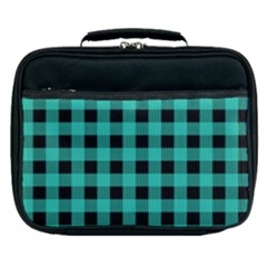 Turquoise Black Buffalo Plaid Lunch Bag by SpinnyChairDesigns