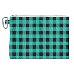 Turquoise Black Buffalo Plaid Canvas Cosmetic Bag (xl) by SpinnyChairDesigns