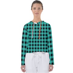 Turquoise Black Buffalo Plaid Women s Slouchy Sweat by SpinnyChairDesigns