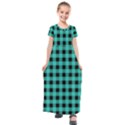 Turquoise Black Buffalo Plaid Kids  Short Sleeve Maxi Dress View1