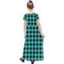 Turquoise Black Buffalo Plaid Kids  Short Sleeve Maxi Dress View2