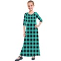 Turquoise Black Buffalo Plaid Kids  Quarter Sleeve Maxi Dress View1