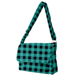 Turquoise Black Buffalo Plaid Full Print Messenger Bag (s) by SpinnyChairDesigns