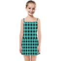 Turquoise Black Buffalo Plaid Kids  Summer Sun Dress View1