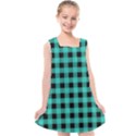 Turquoise Black Buffalo Plaid Kids  Cross Back Dress View1