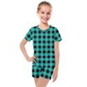 Turquoise Black Buffalo Plaid Kids  Mesh Tee and Shorts Set View1