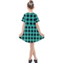 Turquoise Black Buffalo Plaid Kids  Short Sleeve Shirt Dress View2