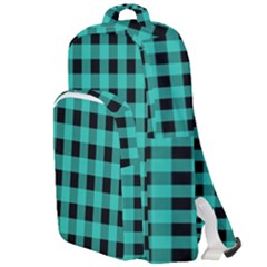 Turquoise Black Buffalo Plaid Double Compartment Backpack by SpinnyChairDesigns