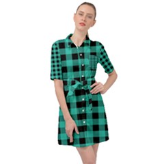 Turquoise Black Buffalo Plaid Belted Shirt Dress by SpinnyChairDesigns