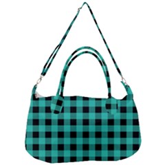 Turquoise Black Buffalo Plaid Removal Strap Handbag by SpinnyChairDesigns