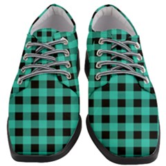 Turquoise Black Buffalo Plaid Women Heeled Oxford Shoes by SpinnyChairDesigns