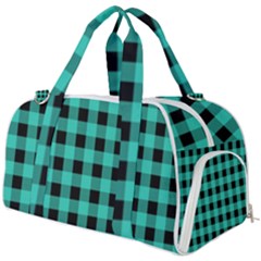 Turquoise Black Buffalo Plaid Burner Gym Duffel Bag