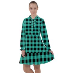 Turquoise Black Buffalo Plaid All Frills Chiffon Dress by SpinnyChairDesigns